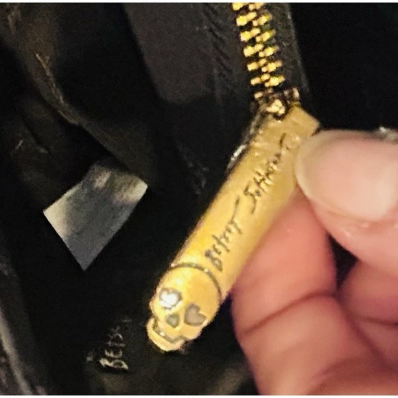 Betsey Johnson Xomattie Skull Patent Leather Work Tote Bag Black Gold Charms - Picture 15 of 16